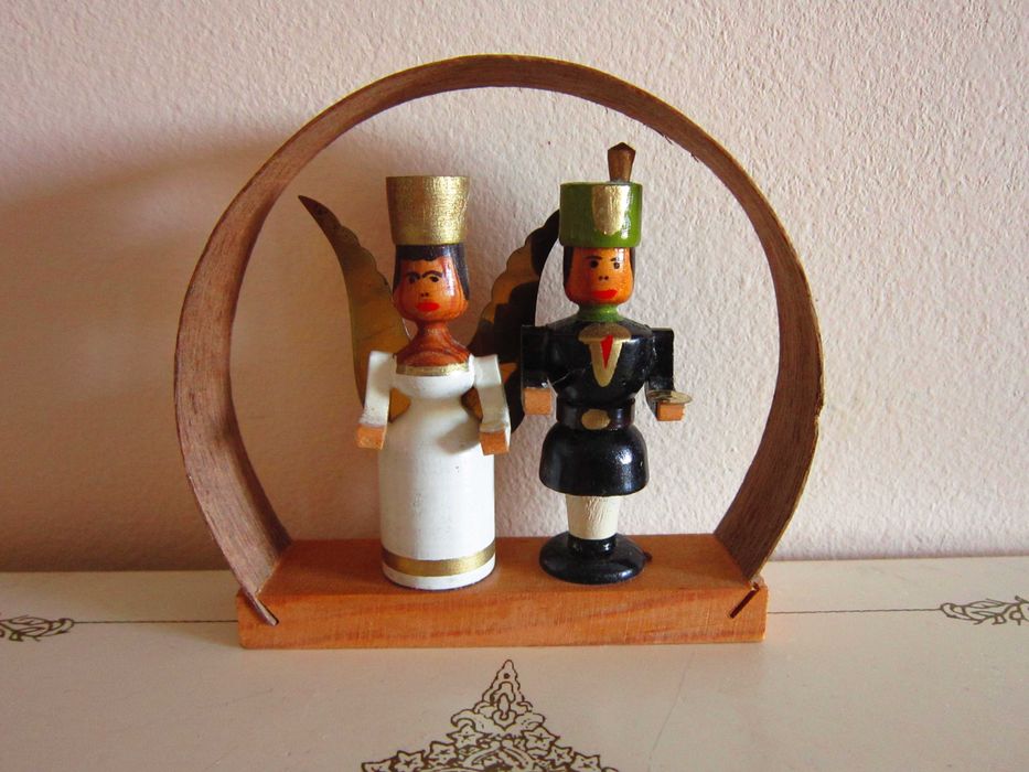 cadou rar Craciun Inger si Miner miniatura vintage lemn 1950 Germania