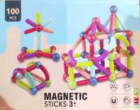 Joc de construit magnetic, pentru copii STEM, cuburi sticks, 100 piese