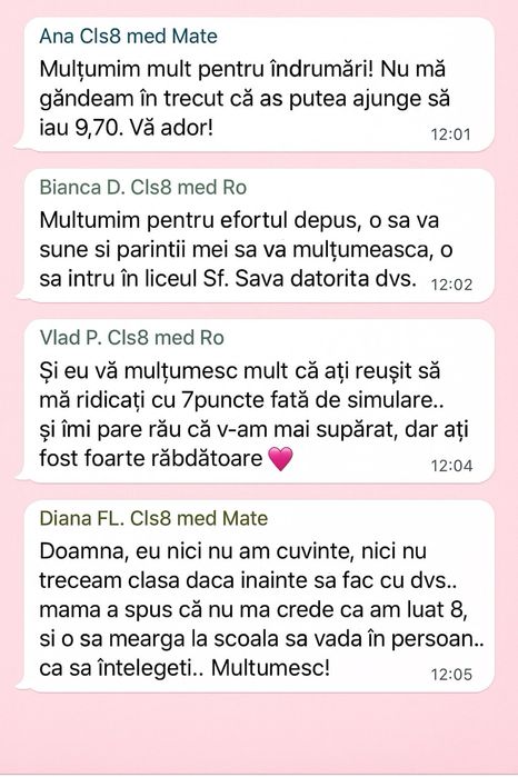 Meditatii cls 1-8: MATE / ROMANA / ENGLEZA (inclusiv pe timp de vară)