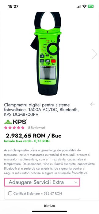 Clampmetru digital pentru sisteme fotovoltaice 1500 A KPS