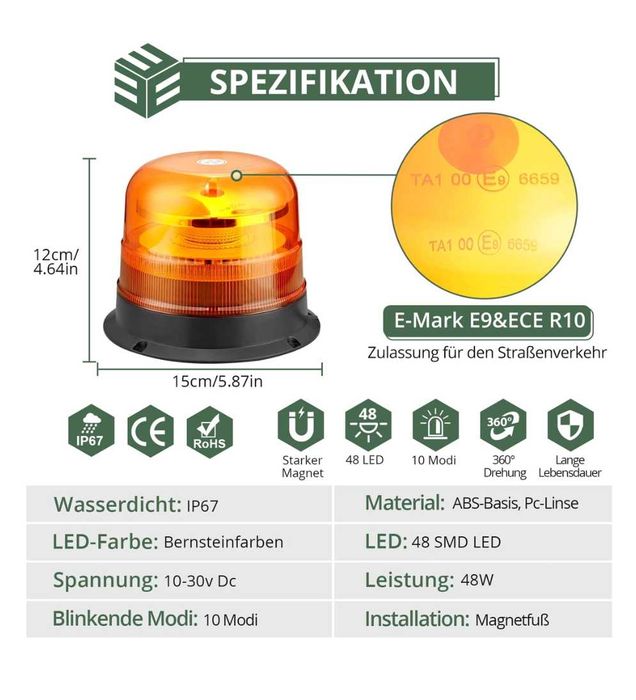 Girofar rotativ EYPINS cu 48 LED-uri