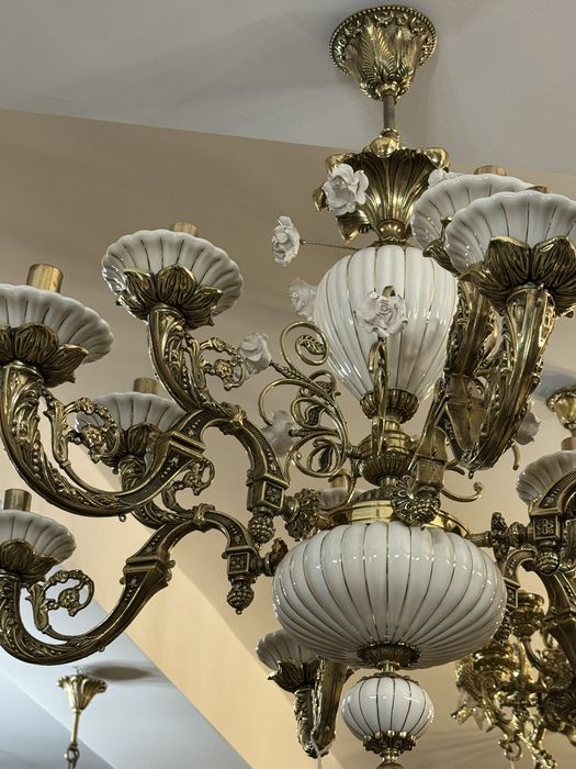 Candelabru bronz masiv - portelan