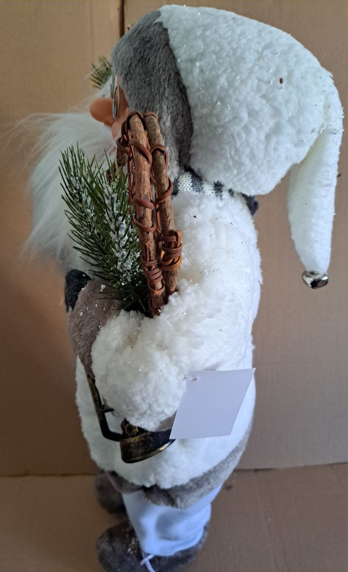 Figurina Mos Craciun 60 cm înălțime cu schiuri ursulet sac cadou brad