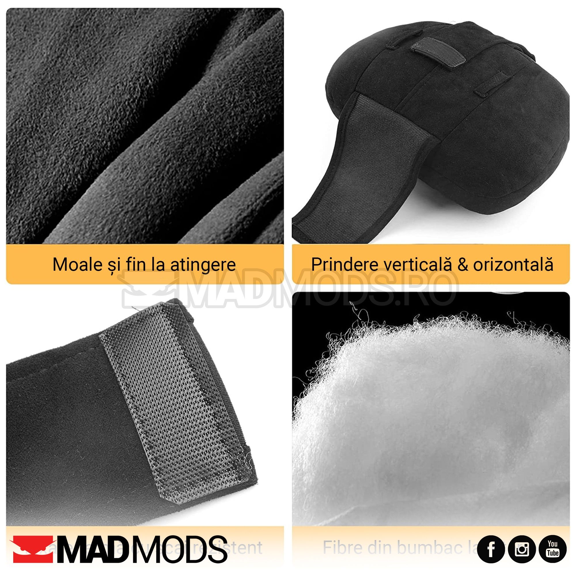 Pernute tetiera auto, reglabile, alcantara, negre, cu scai, Universale