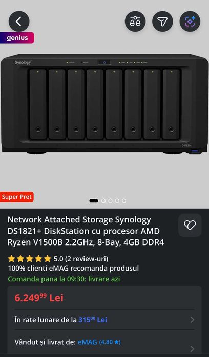 NAS Synology DS1821+. Nou. Sigilat. Factura. Garantie.