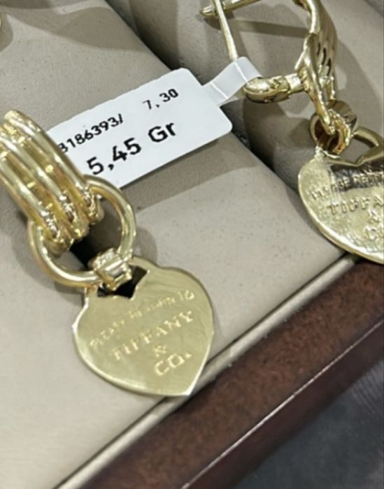 Золотые серги под бренд Tiffany с тикеткой новый