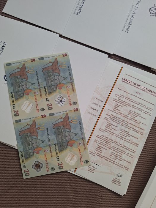 Vând Coala 20 lei plic BNR certificat