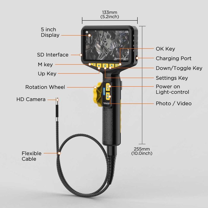 Видеоскоп Autool SVB305 с чупеща се глава на 210°,2 посоки,6 LED диода