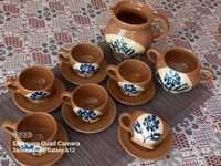 Ретро,керамичен сервиз за кафе-ръчно декориран