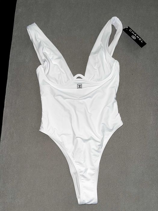 SALE бански бял шанел банел цял топ горница сет комплект костюм chanel