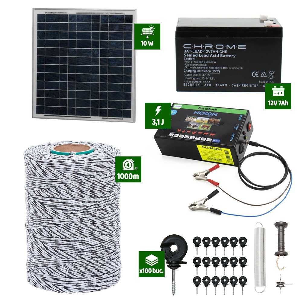 Pachet gard electric cu Panou solar 3,1J putere cu 1000m Fir 120Kg