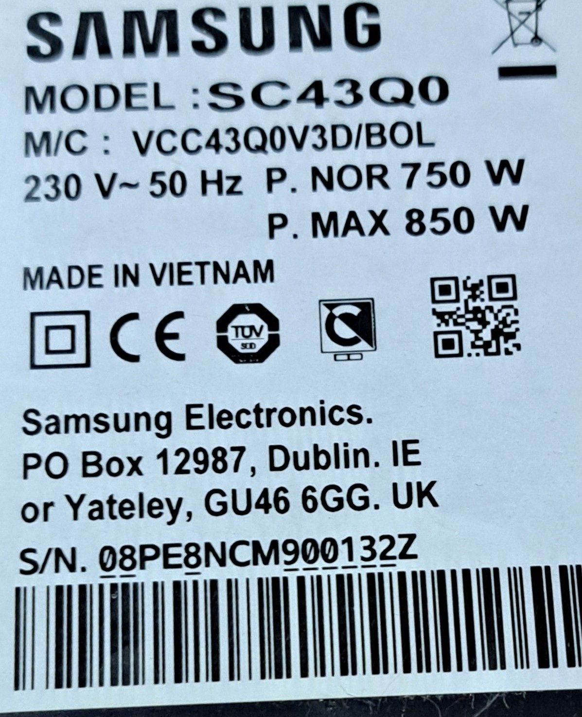 Прахосмукачка Samsung с контейнер