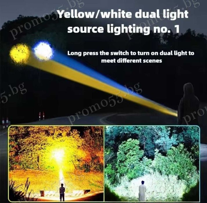 Високомощен Алуминиев Акумулаторен Фенер с Лазерен Лъч в Три Цвята