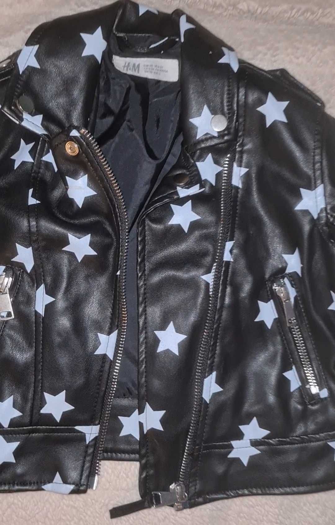 Jacheta noua fata de motociclist H&M neagra cu stele 2/3 ani