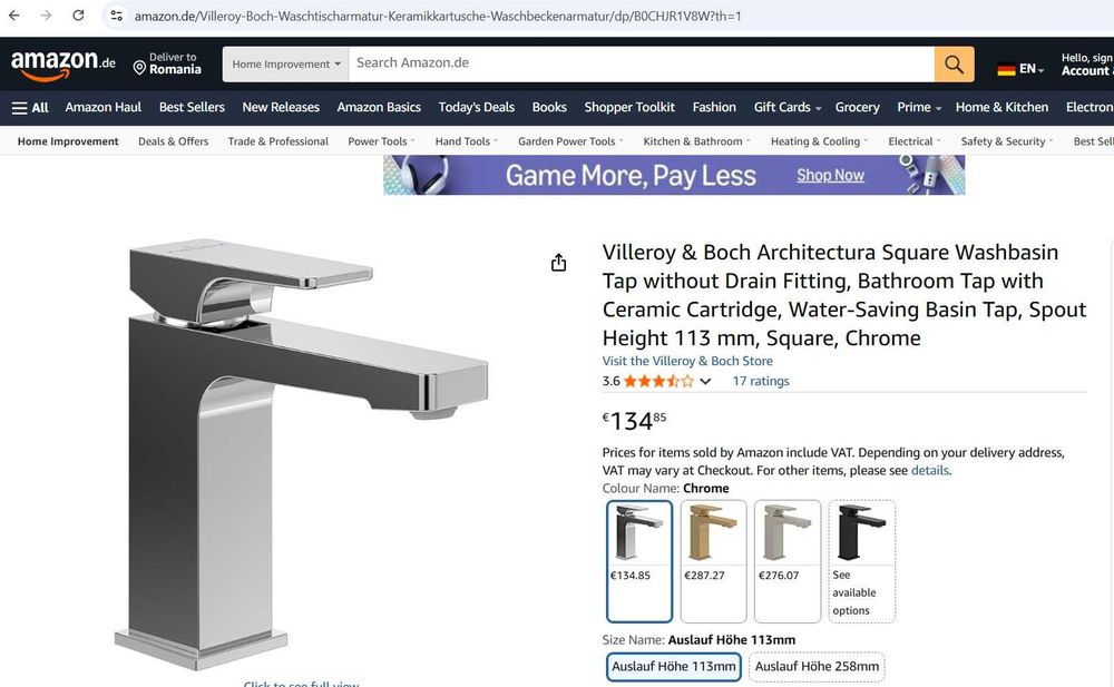 Robinet pentru chiuvetă Villeroy & Boch Architectura, pătrat