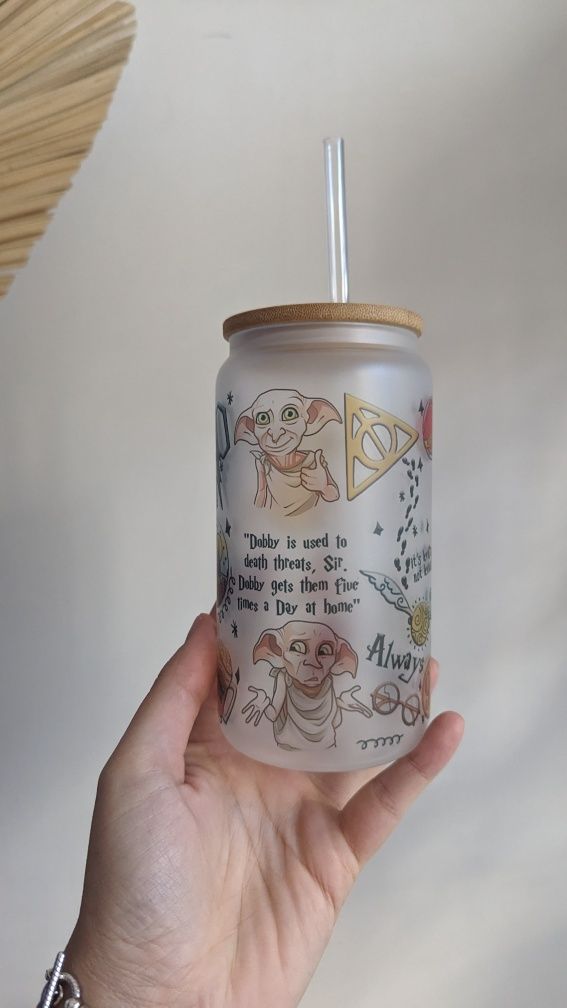 Стъклена чаша с бамбуков капак Хари Потър