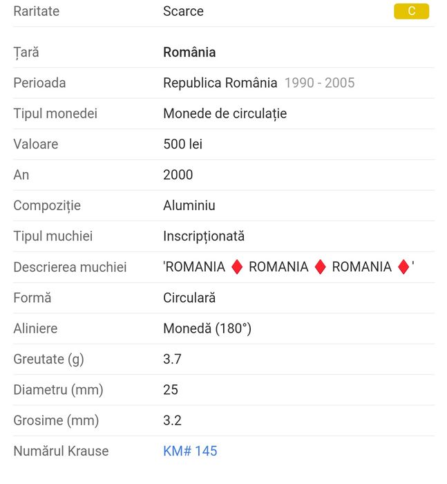Moneda 500 lei anul 2000.