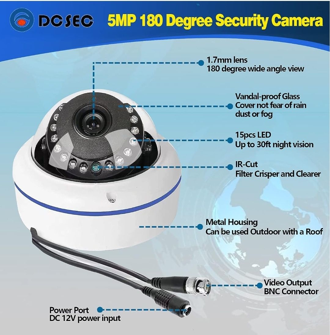 Cameră de securitate cu unghi larg de 5MP 4MP 180 de grade HD-TVI/CVI/