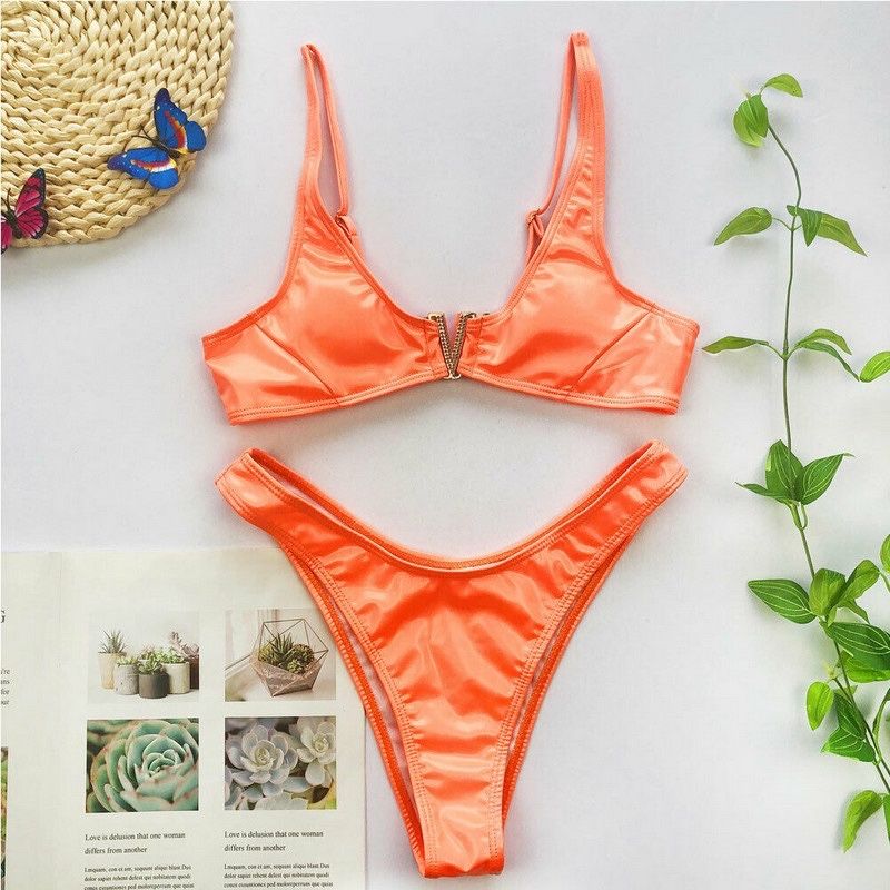 Costum de baie C71 Portocaliu Corai Orange Push Up Brazilian Tanga