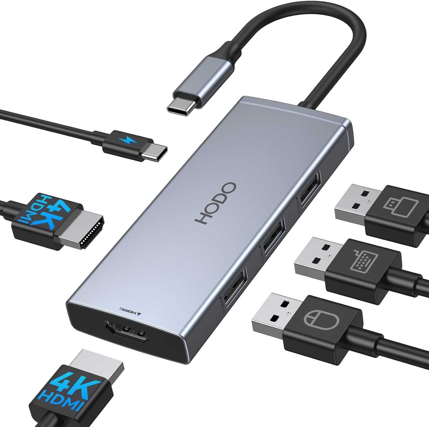 USB C към 2 HDMI адаптер за два монитора, 6 IN 1 докинг станция