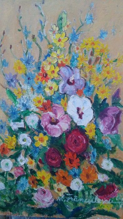 " Broderie florală ", Maria Frânculescu ( 1922-2010 ), u/c, 43/31 cm