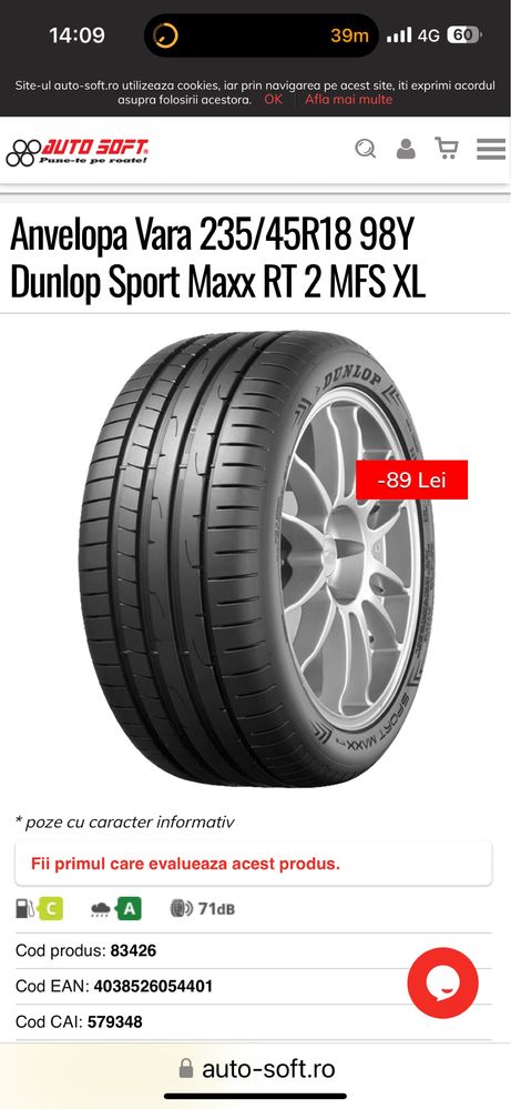 Dunlop sport maxx RT 2 MFS/ 235/45 r18 noi