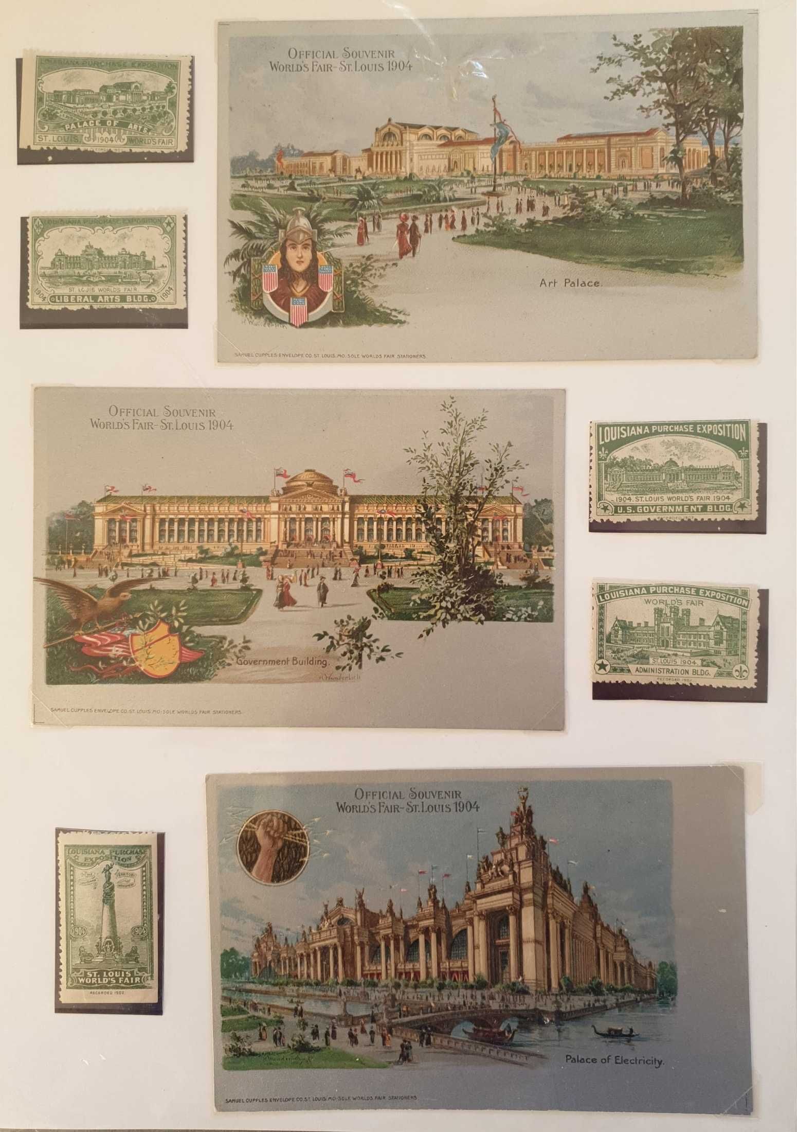 Colectie de carti postale cu timbre Worlds Fair St. Louis 1904