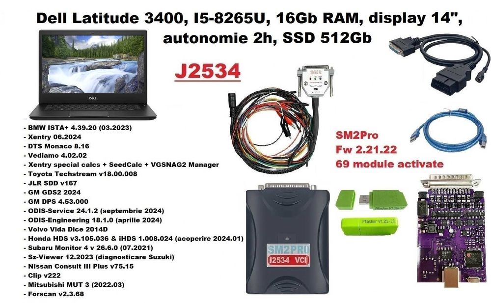Dell 3400 + Scanmatik 2 Pro, Passthru J2534 Odis Ista Xentry MUT3