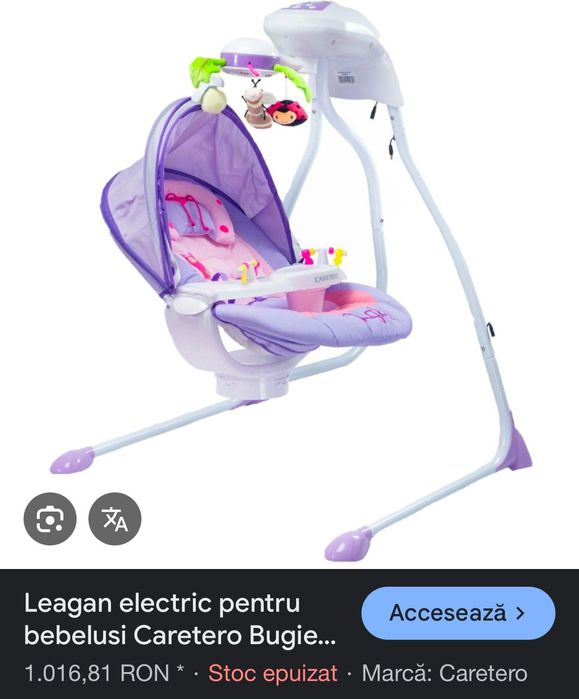 Leagan electric pentru bebelusi Caretero Bugies LCBM1, Mov