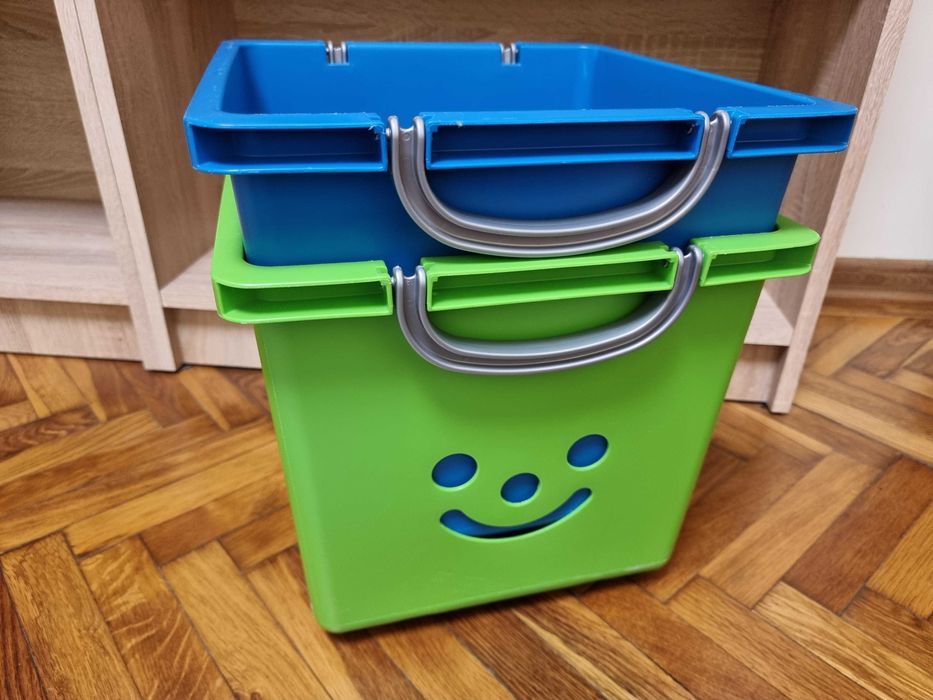 Set 2 organizatoare cu 4 roti, cutii jucarii mari, cos camera copii