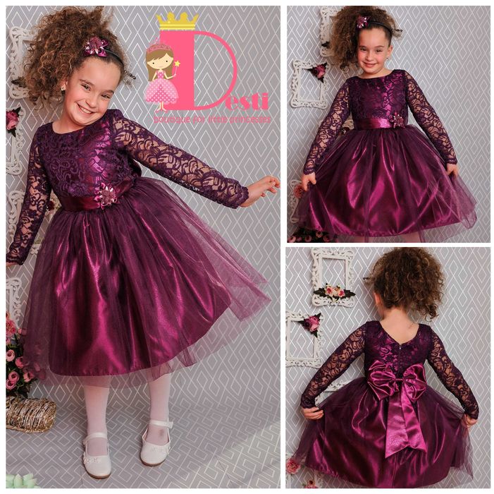 Детски рокли ТЕДИ-МОД туту с дантела,голяма панделка, разл цветове