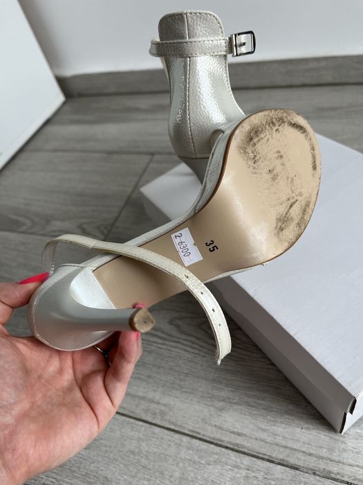 Pantofi eleganti din piele naturala (sandale) albe cununie/nunta