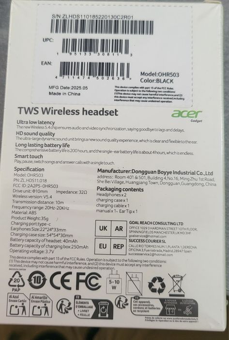 Casti ACER,TWS Wireless headset,sigilate.