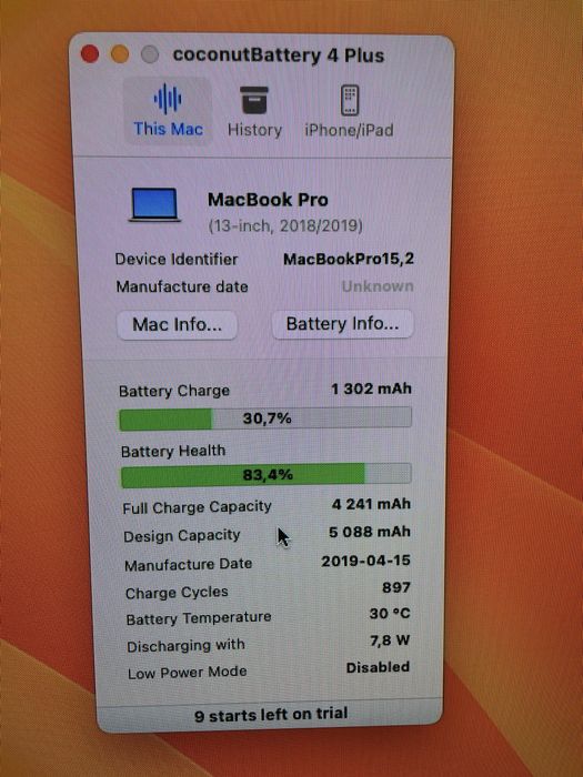 MacBook Pro 13” A1989 Intel i5/8GB RAM/256GB SSD