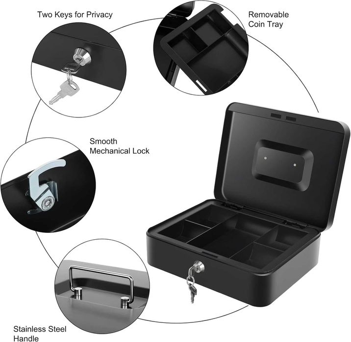 Cutie metalica pentru bani inchidere cu cheie si maner 30 x 24 x 9 cm