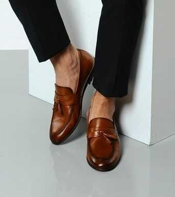 Pantofi loafer 42 tassel premium Schuh NOI piele naturala moale