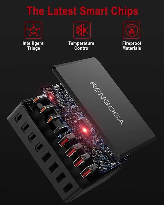 RENGOGA 8-портово USB C зарядно  с функция за бързо зареждане