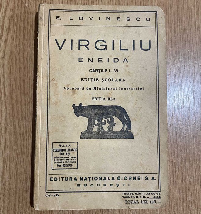 Eneida de Virgiliu  Cartile I - VI  de E. Lovinescu  1935