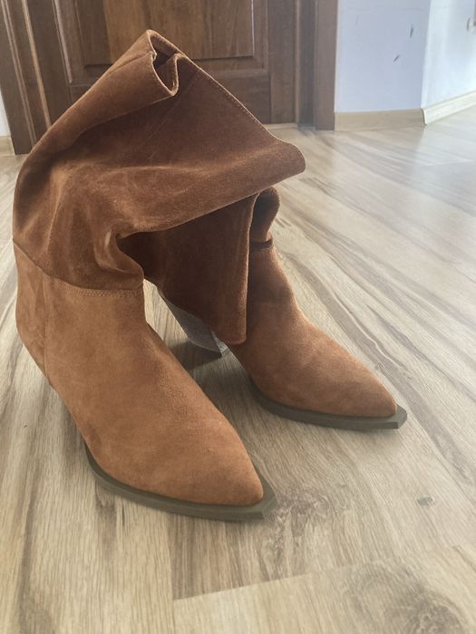 Botine/cizme piele intoarsa maro