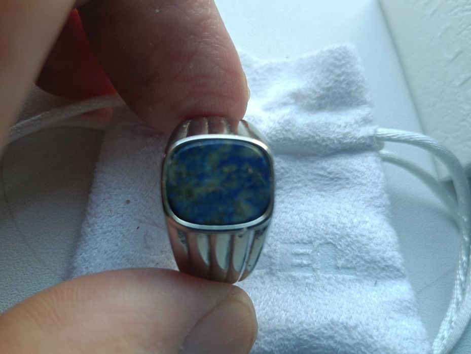 Inel barbati otel inox cu piatra lapis lazuli