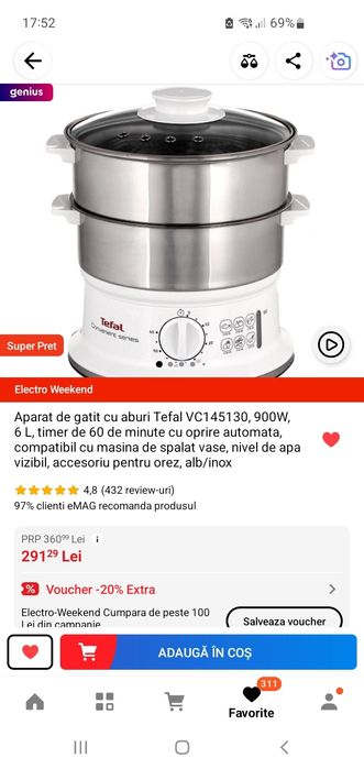 Aparat de gatit la abur Tefal