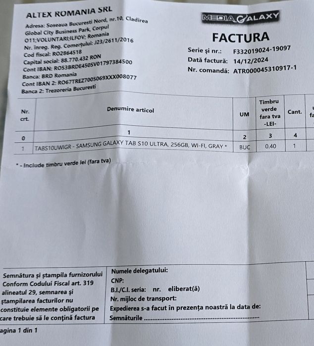 Samsung Tab S10 Ultra 14.6" 256GB, Gray, WI-FI