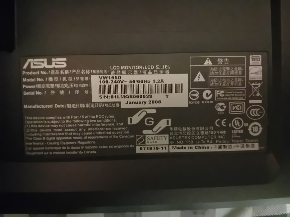 Monitor LCD Asus VW195D 19"