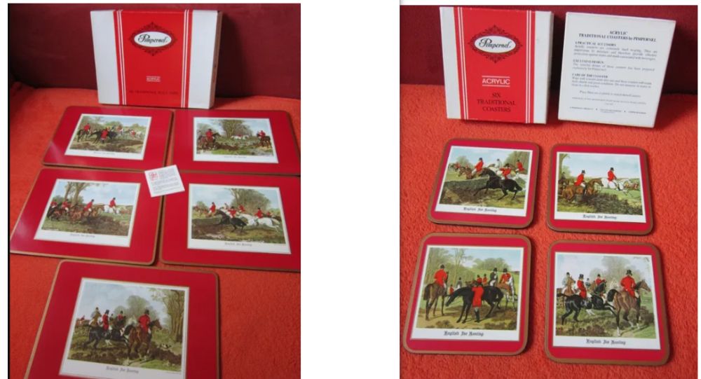 cadou rar arta placemats coasters litografii Pimpernel, Anglia '70