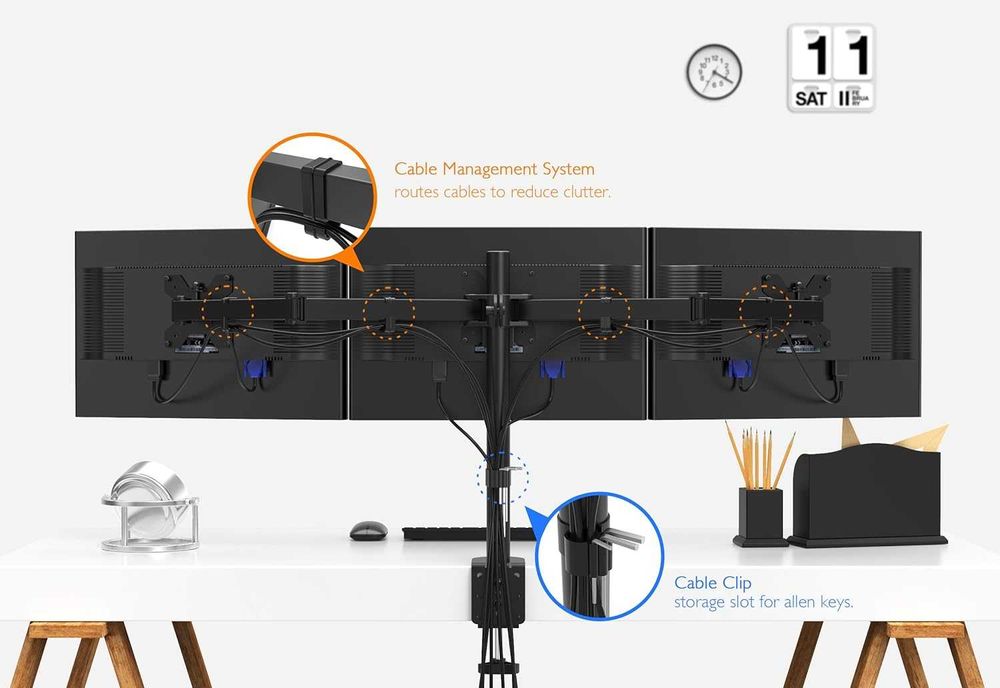 Suport 3 monitoar BONTEC, 2 tipuri prindere birou, REDUS de la 400RON