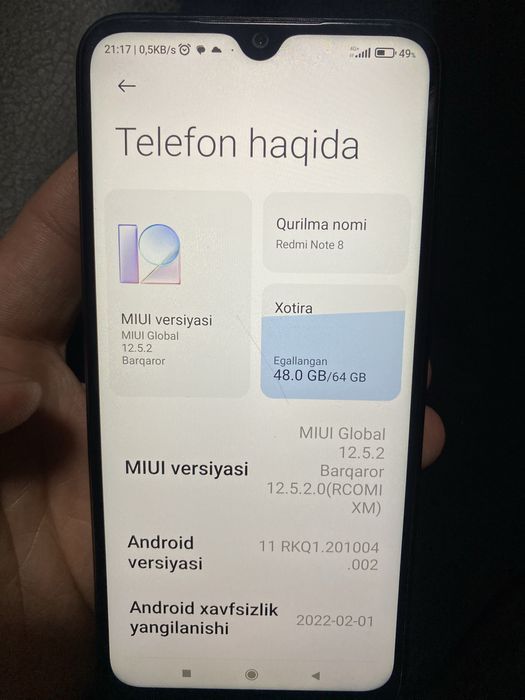 Redmi not 8 64/4 gb dakument karobka