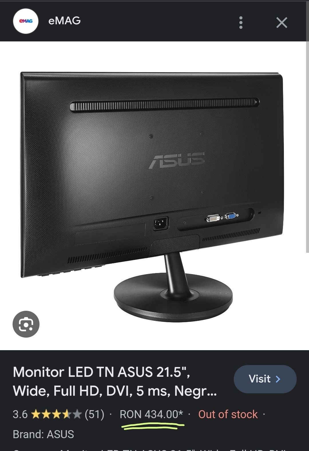 Vand monitor Asus HD 22" Inch Full HD