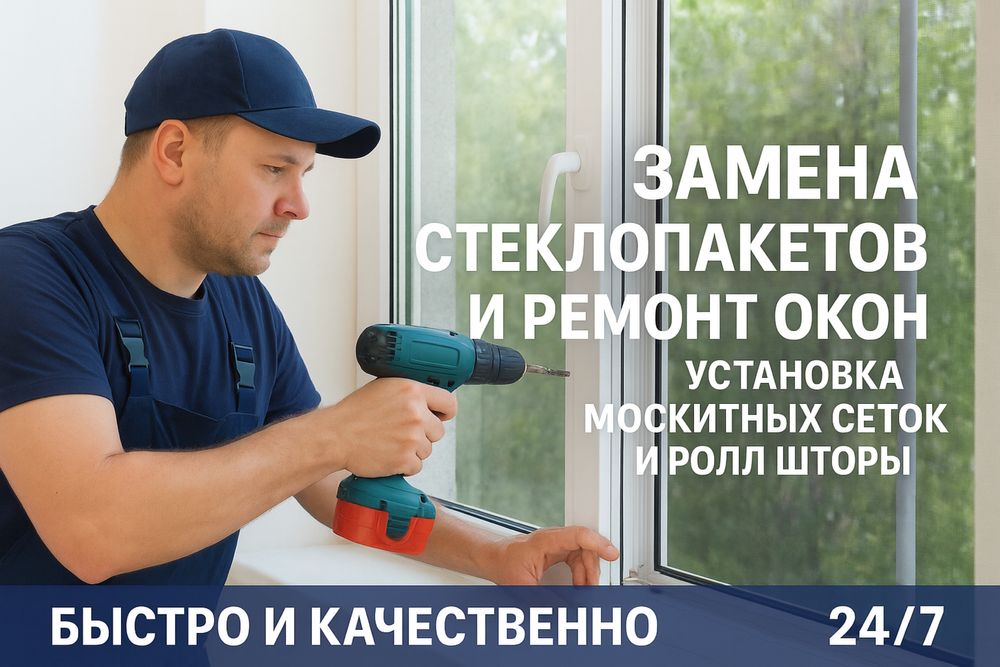 Замена стеклопакетов, ремонт окон, установка москитных сеток