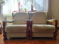 Set canapea cu doua fotolii din lemn masiv și sculptat