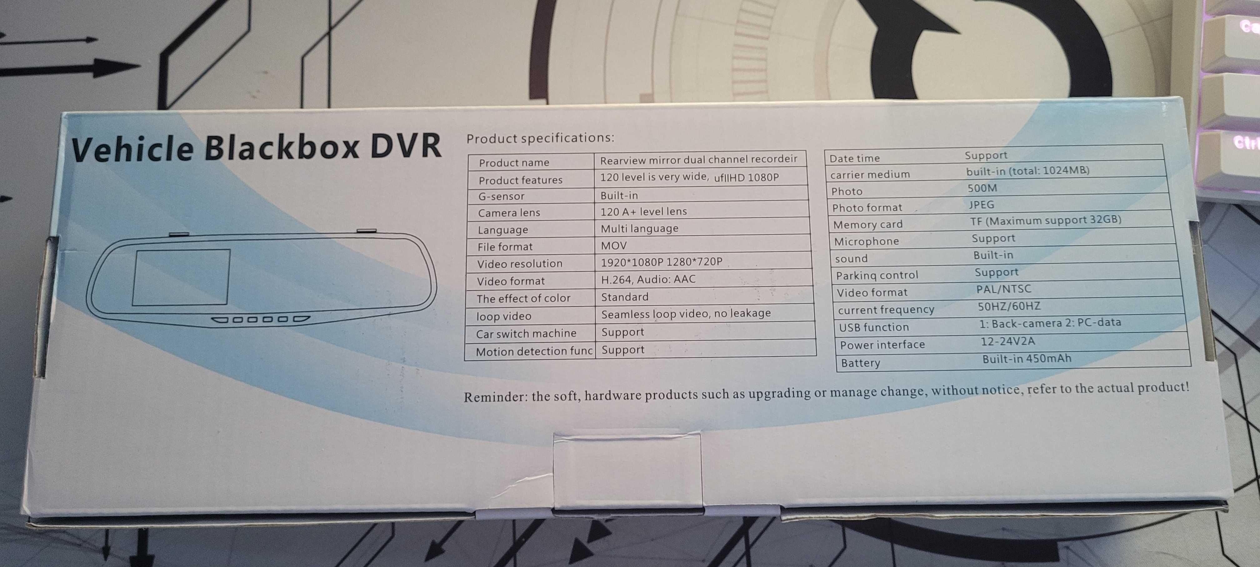 Oglinda retrovizoare cu camera video full HD 1080 p, senzor de miscare